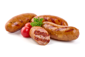 Grilled bavarian sausages, isolated on white background