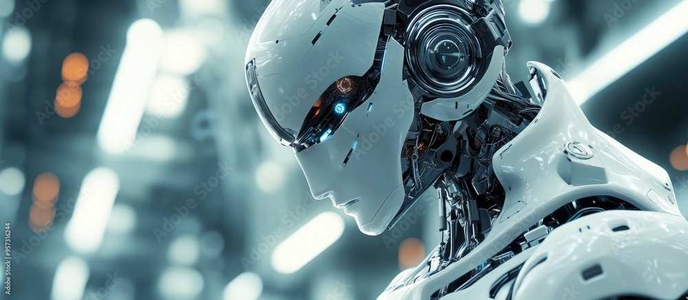 Poster 3d computer generated imagery of a robotic figure