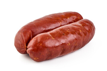 German traditional grilled sausages, close-up, isolated on white background.