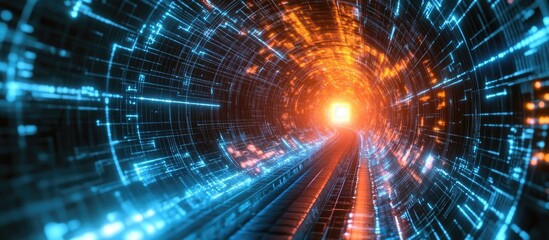 3D depiction of a digital tunnel with luminous endpoint