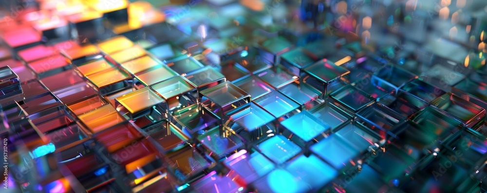 Poster transparent 3d matrix with iridescent patterns, 4k hyperrealistic photo