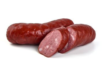 BBQ pork sausages, isolated on white background