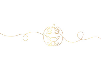 Continuous line drawing of halloween with gold color eps 10