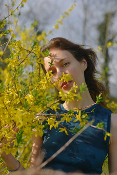 Dreamy portrait of Woman in spring