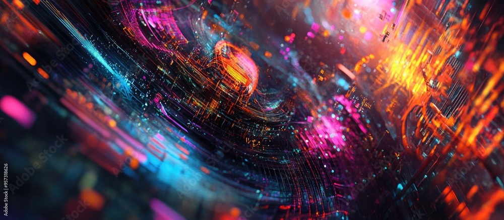 Poster 3d digital rendering showcasing a futuristic concept with vibrant colors and intricate details