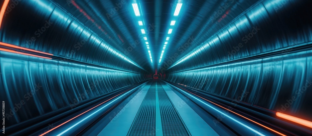 Aufkleber 3d figures in a futuristic tunnel traffic conceptual representation of the future 3d visualization