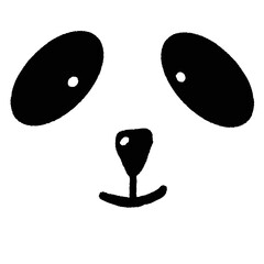 Cute panda bear face vector monochrome black and white illustration, eyes clipart isolated on transparent background. Baby animal outline drawing for logo, web, poster, print. Doodle hand drawn sketch