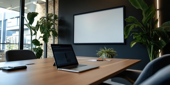 Modern Meeting Room or Board Room with Business Presentation Screen and Laptop Connection - Powered by Adobe