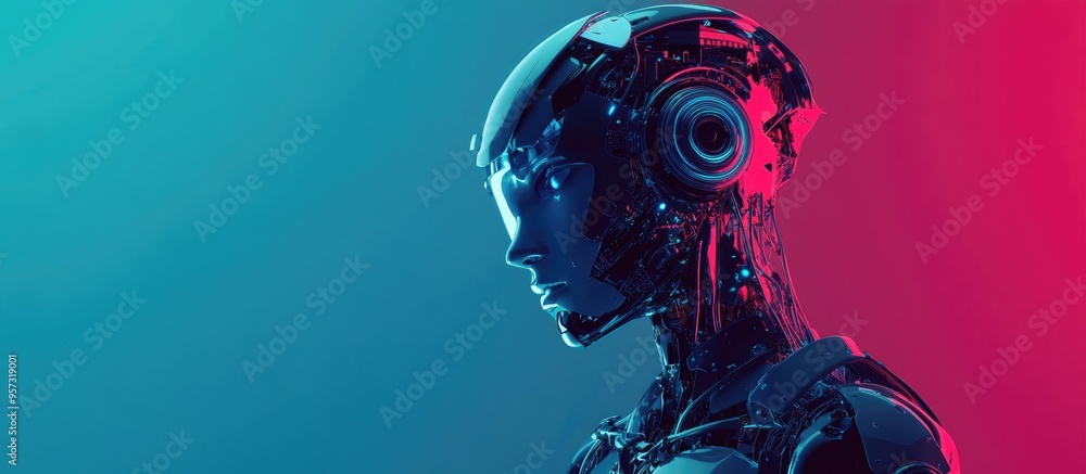 Poster 3d humanoid robot illustrating advanced machine learning and digital technology embodying smart auto