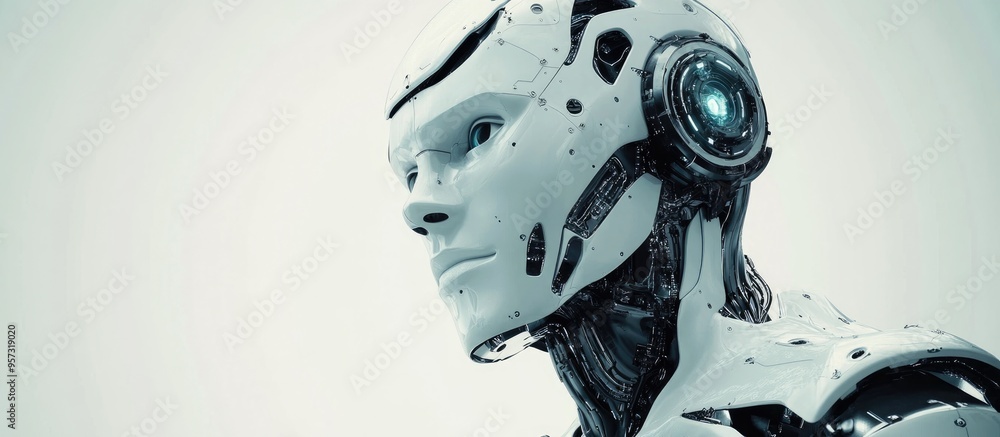 Poster 3d humanoid robot illustrating advanced machine learning and digital technology embodying smart auto
