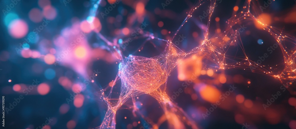 Poster 3d illustration depicting a conceptual framework of communication networks in science and technology