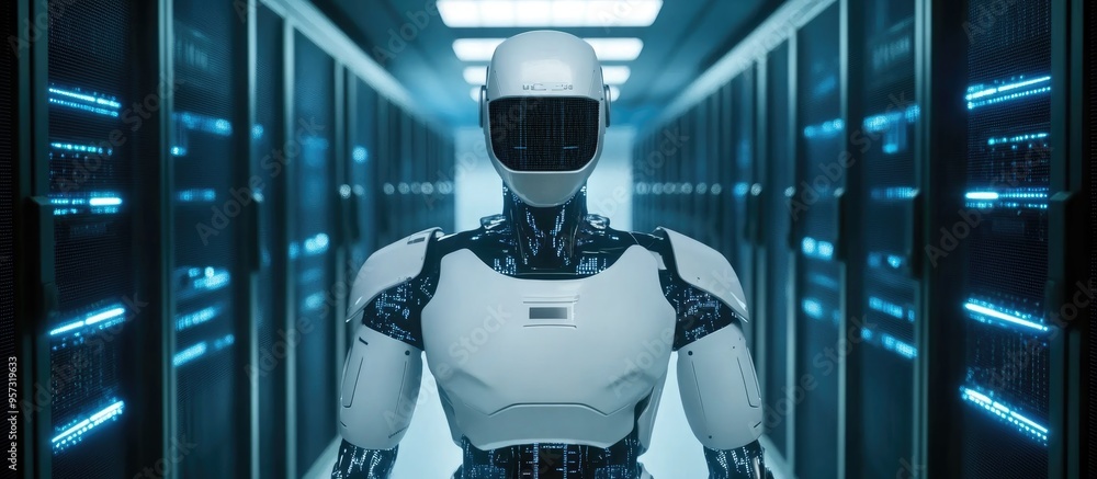 Poster 3d illustration depicting a humanoid robot often referred to as an android showcasing artificial int