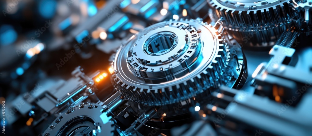 Poster 3d illustration depicting advanced technology and security concepts featuring mechanical and robotic