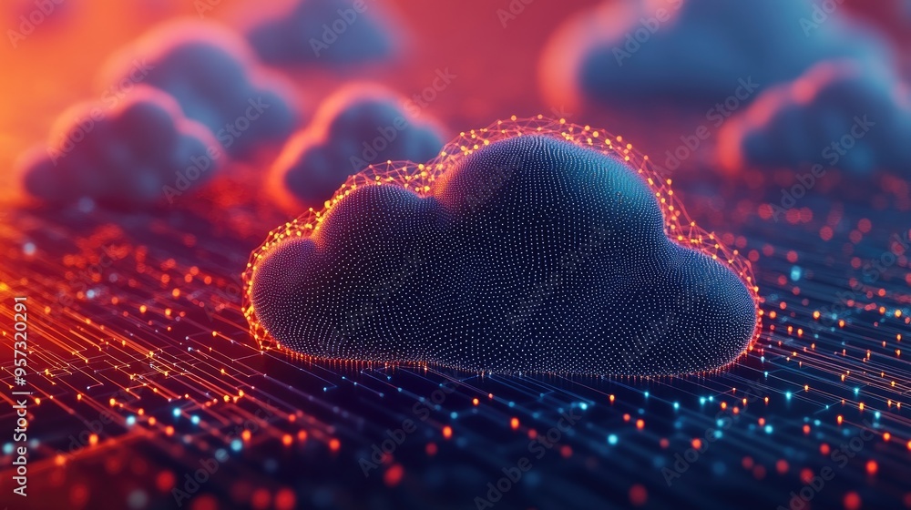 Poster 3d illustration depicting an embossed mesh symbolizing internet connections within cloud computing