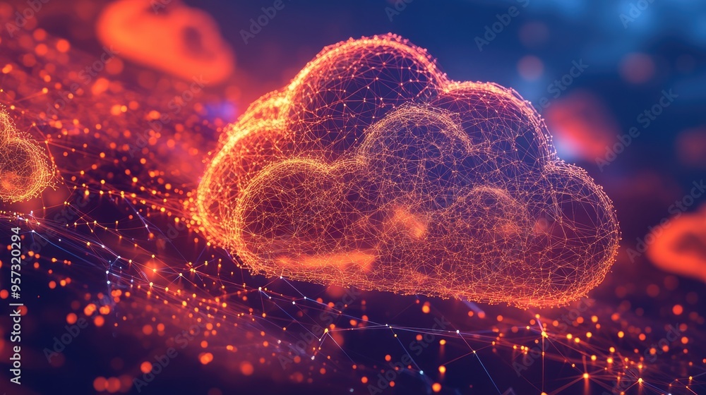 Poster 3d illustration depicting an embossed mesh symbolizing internet connections within cloud computing