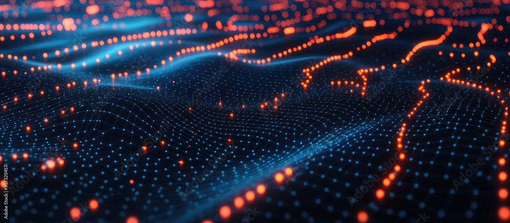Poster 3d illustration depicting concepts of digital network technology and artificial intelligence