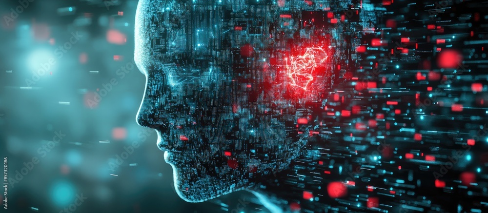 Poster 3d illustration depicting concepts of digital network technology and artificial intelligence
