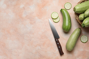 Fresh zucchini on light background