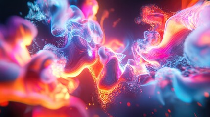 3D illustration depicting emotional movement within a spatial environment showcasing dynamic energy vibrant colors and unique shapes