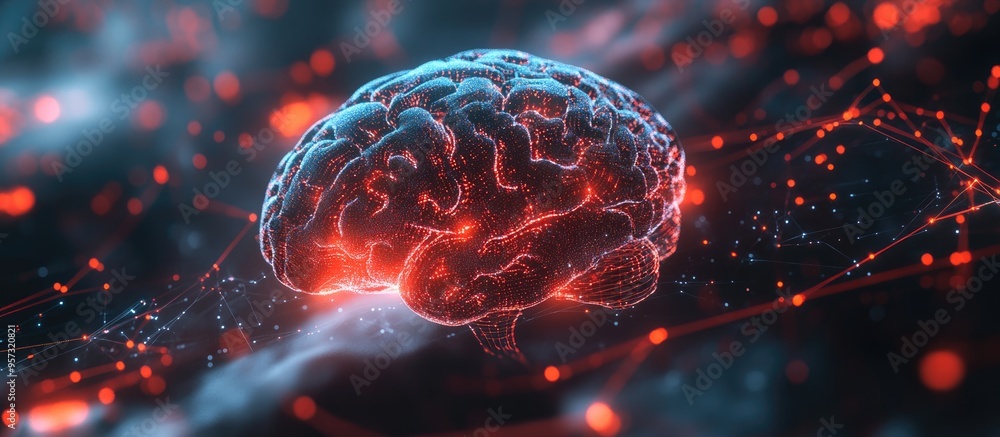 Poster 3d illustration depicting the concept of thought featuring a brain in an abstract design representin