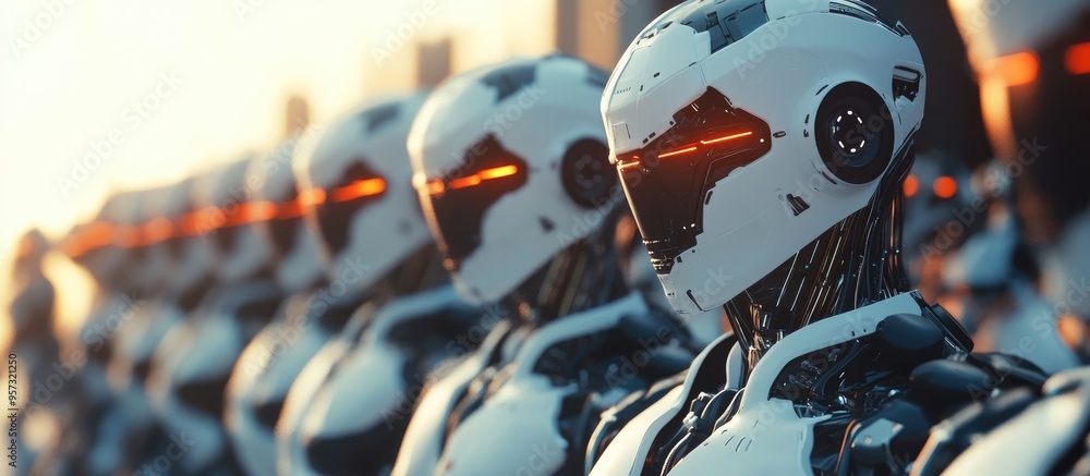 Poster 3d illustration featuring a group of cyborgs showcasing artificial intelligence advanced robotics an