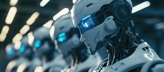 Fototapeta premium 3D illustration featuring a group of cyborgs showcasing artificial intelligence advanced robotics and futuristic technology