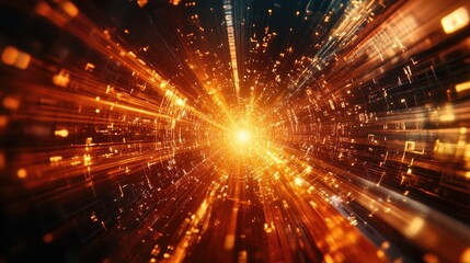 Naklejka premium 3D illustration featuring a light burst numerical elements and fractals exploring themes of digital technology and communication