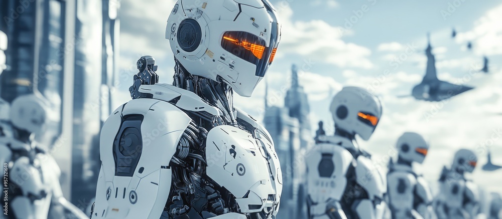 Poster 3d illustration featuring robots in the context of military applications and gaming