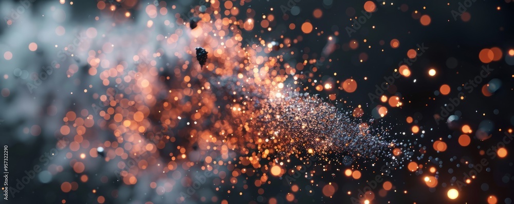 Poster exploding 3d particles with dynamic motion, 4k hyperrealistic photo