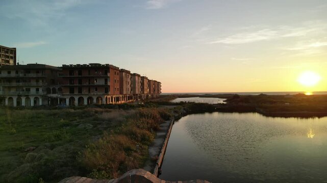 sunset in villaggio coppola, pinetamare, parco saraceno, castel volturno, italy