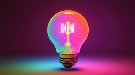 a colorful glowing idea bulb lamp, visualization of brainstorming and creative thinking 