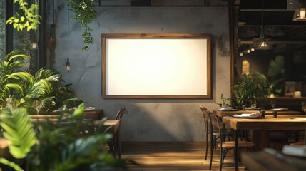 A 3D render of a blank menu board in a digital restaurant