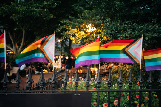 Pride Flags on Black Fence at Stonewall NYC
