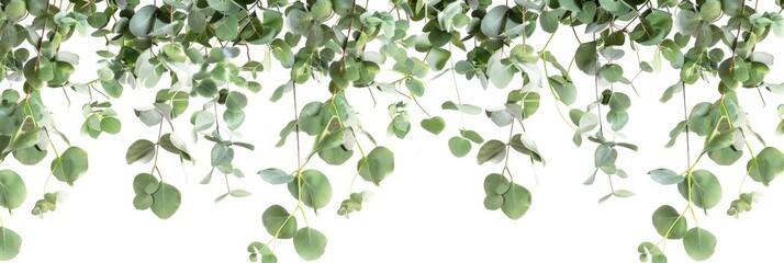 Eucalyptus Tree. Green Leafy Foliage of Eucalyptus Tree Isolated on Natural White Background