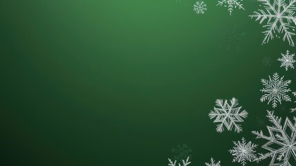 Gentle snowflakes drift softly against a vibrant green backdrop, creating a serene winter wonderland at dusk