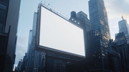 A 3D render of a blank outdoor banner on a skyscraper