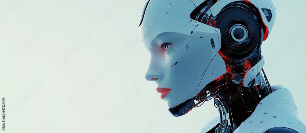 Poster 3d illustration of a cool robot in profile portrait from the side view