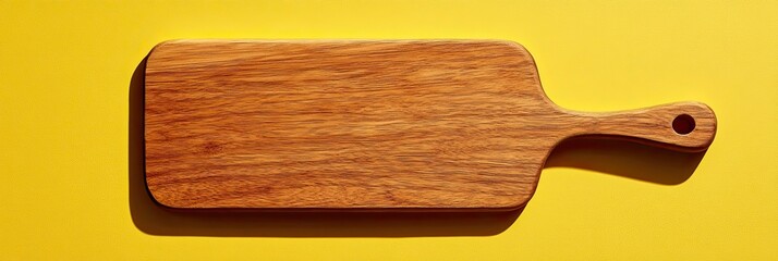 Wooden Cutting Board on Yellow Background