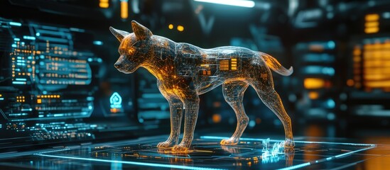 3D illustration of a cyber watchdog dog in an arched back pose