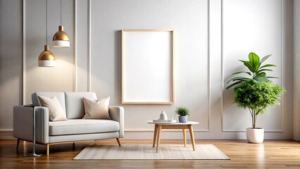 Fototapeta premium Blank wall mockup in simple minimal interior, 3d render, white Mock up