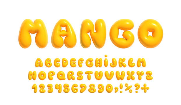 3D font on a transparent background. Bright, sunny bubble font