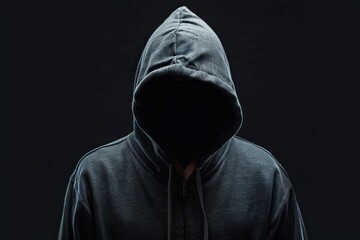 Faceless Person in Hoodie Standing Alone in Darkness