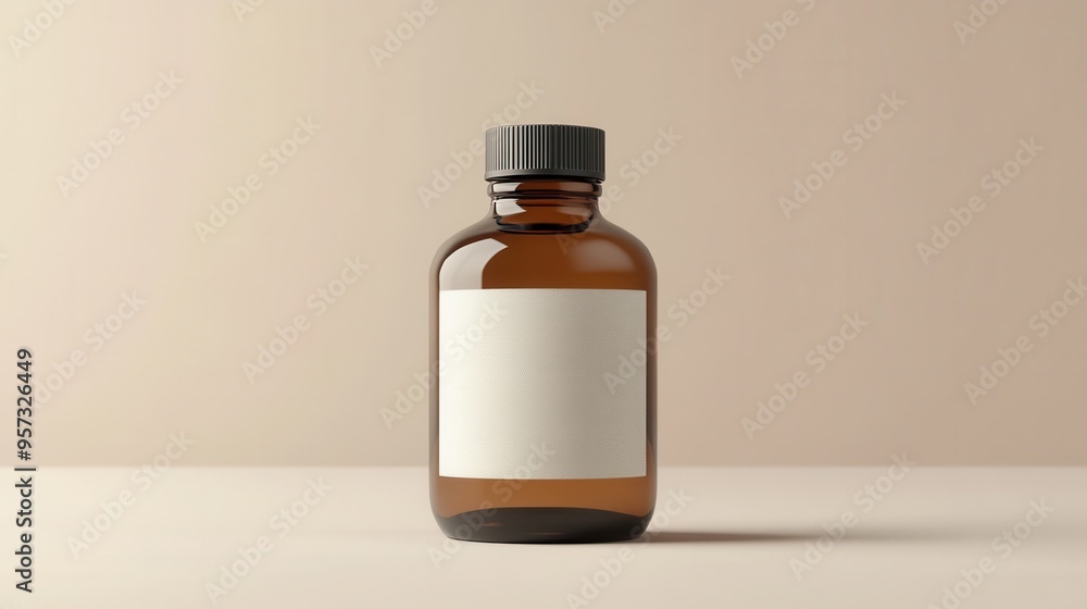 Poster a 3d render of a blank product label on a floating bottle
