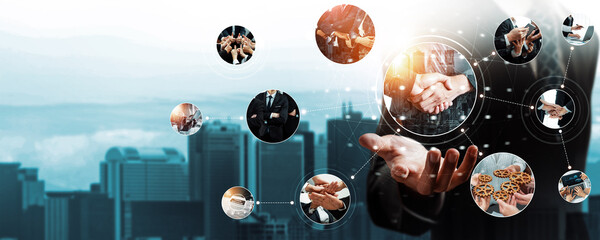 Teamwork and human resources HR management technology concept in corporate business with people...