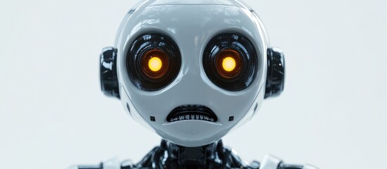 3D illustration of a frightened robot on a white background close up view