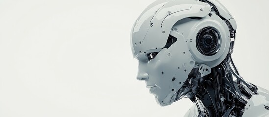 3D illustration of a futuristic cyborg identity profile picture on a plain white background