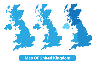 Vector Blue United Kingdom political maps with borders regions simple flat illustration set 