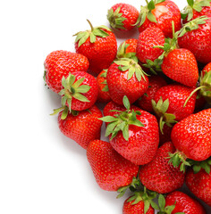 Many fresh strawberries on white background