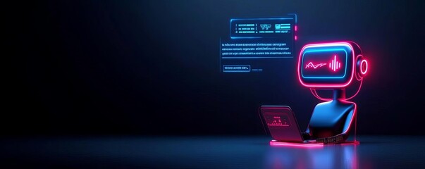 Fototapeta premium Augmented digital assistant, interactive customer care, glowing holographic displays