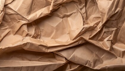 Recyclable organic paper bag with creased craft texture and light brown color used as background